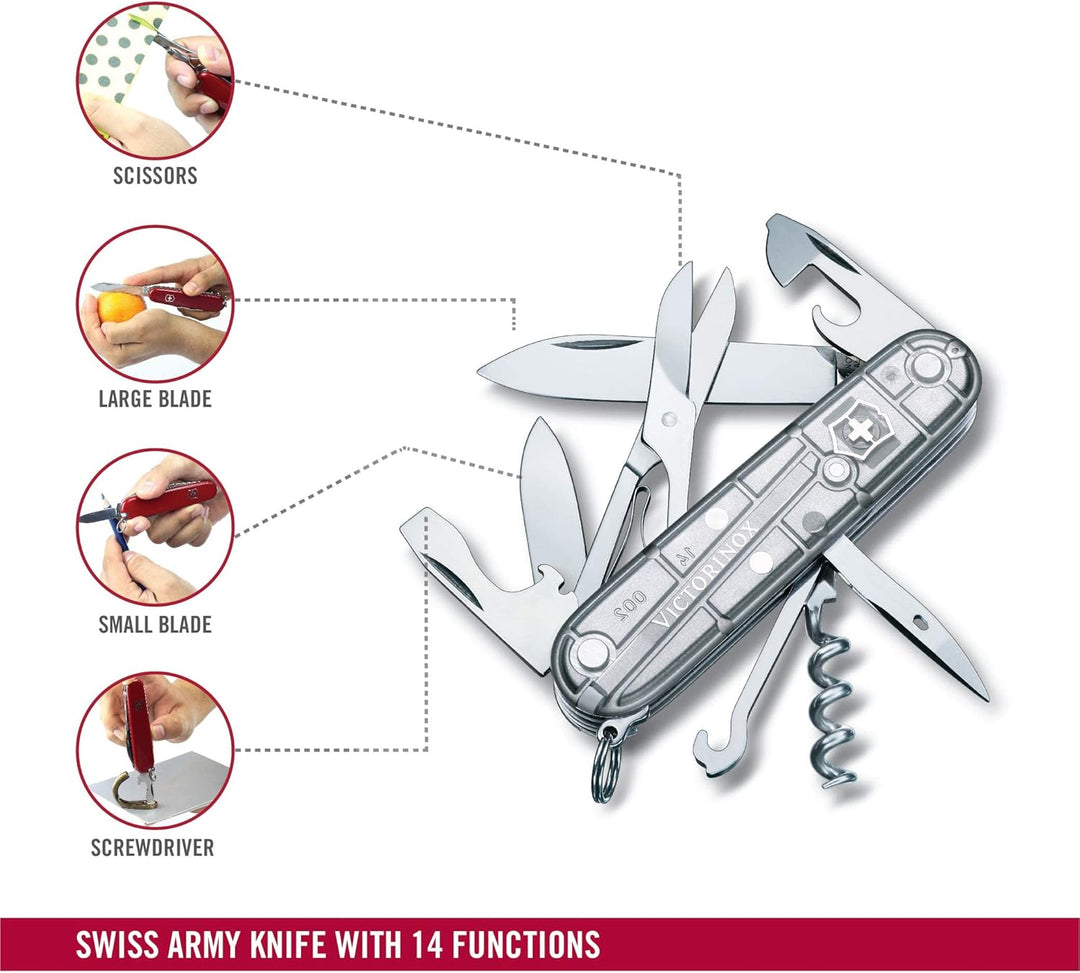 Victorinox Taschenmesser Climber (14 Funktionen, grosse Klinge, Kapselheber) 91mm Silber Transparent