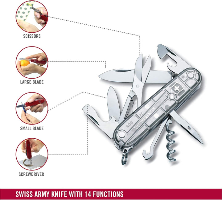 Victorinox Taschenmesser Climber (14 Funktionen, grosse Klinge, Kapselheber) 91mm Silber Transparent