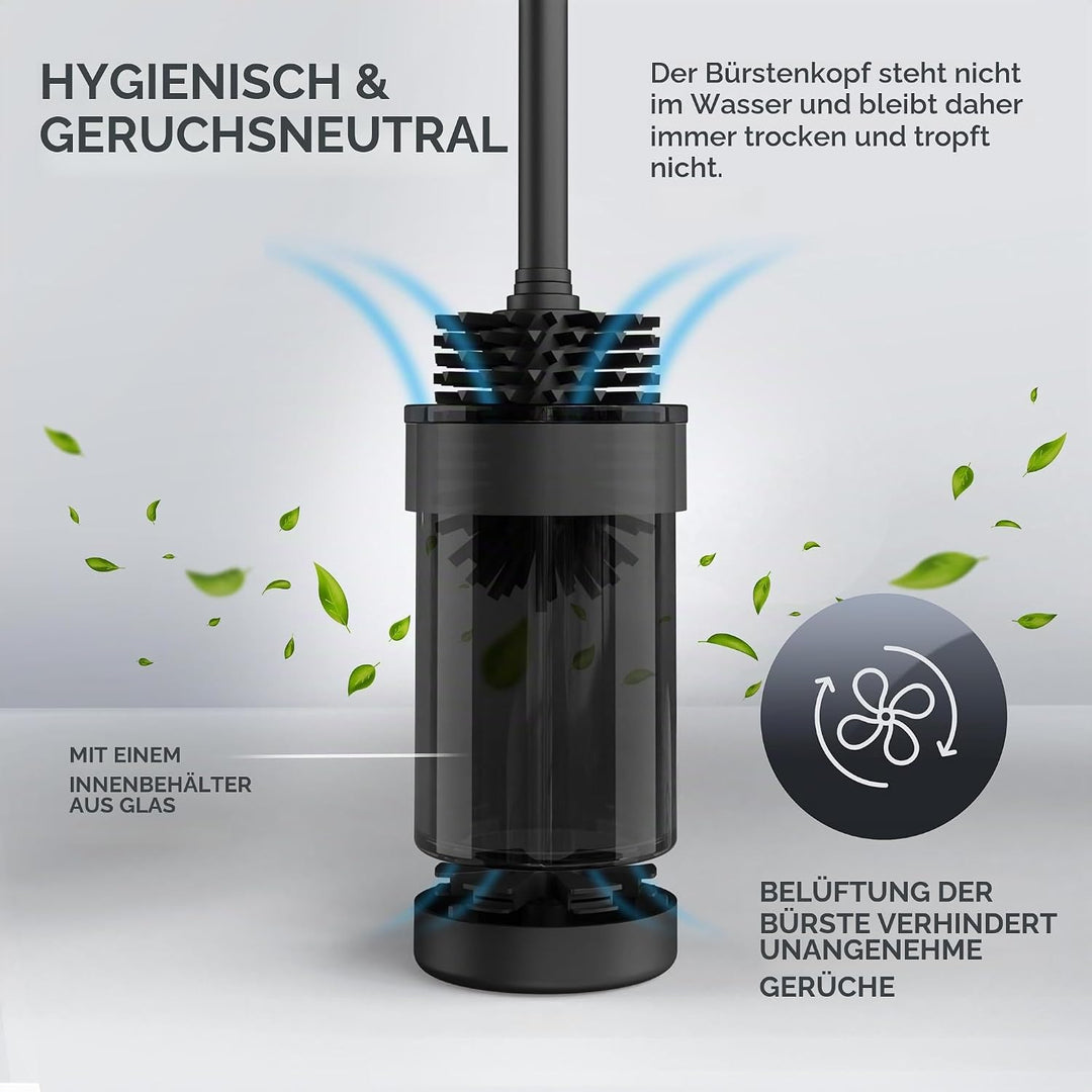ovimar Toilettenbürste Finnkona | schwarz | Wandmontage mit Bohren | Silikon Klobürste | Belüftungsf