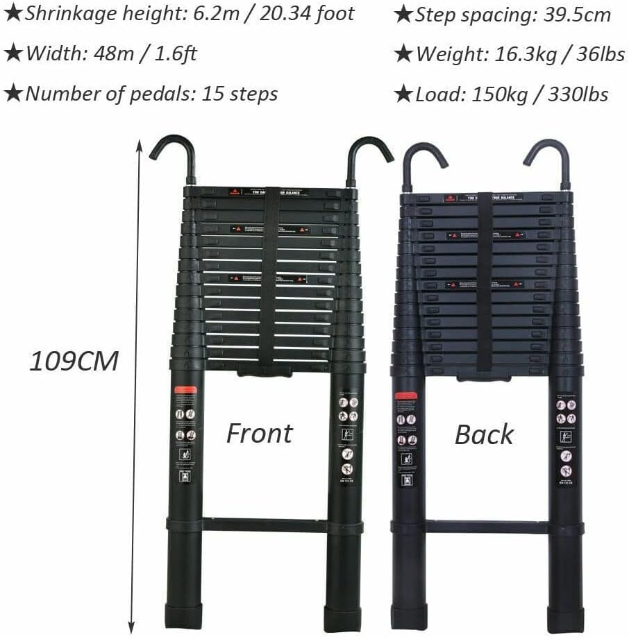 6,2 m Teleskopleiter Mehrzweckleiter ausziehbar klappbar Aluminiumleiter 6.2m/20ft, 6.2m/20ft