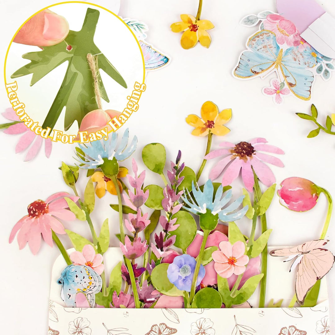Easy Joy Blumengirlande,Papierblumen Deko,Pastell Gänseblümchen Banner mit Schmetterling,Zimmer Deko