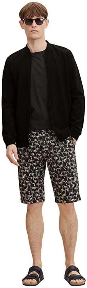 TOM TAILOR Herren Regular Slim Chino Bermuda Shorts 29 29706 - Black Big Palm Design, 29 29706 - Bla