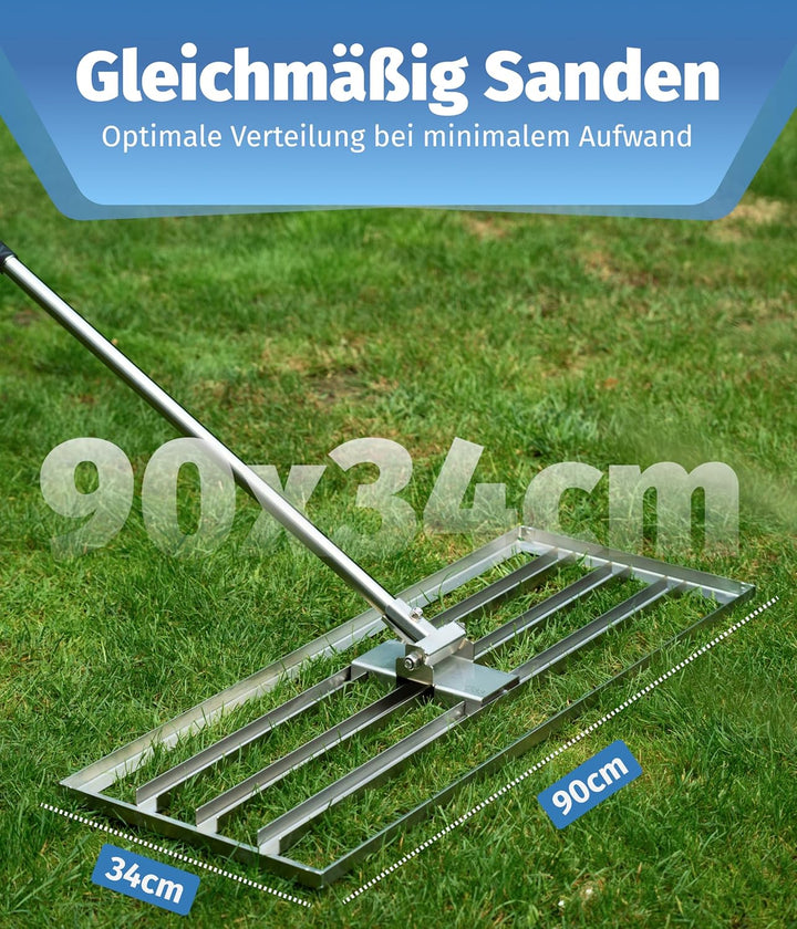 ID33® Rasenrechen aus Edelstahl (90 x 34 cm) – Ohne Stiel – Perfekt Ebener Rasen – Mühelose Rasenpfl