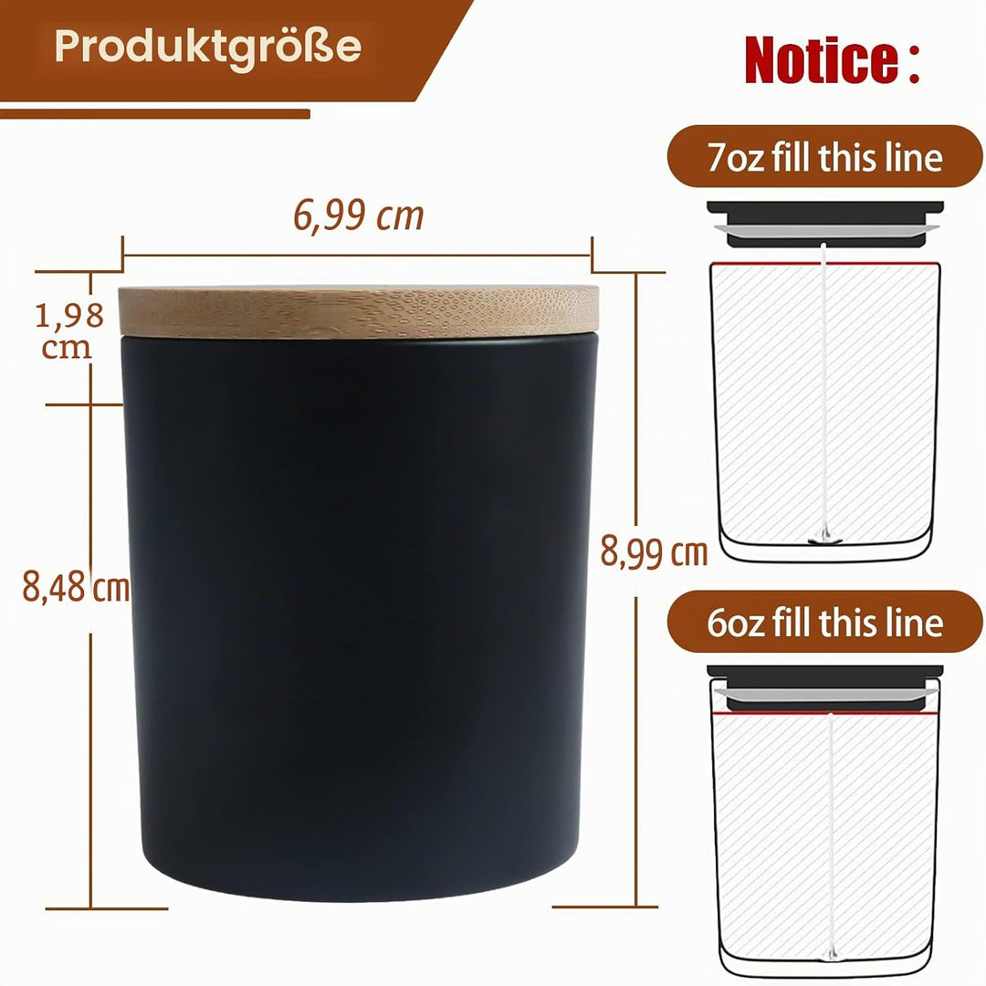 CONNOO 15 Stück 200 ml Matt Schwarze Glas-Kerzengläser für die Herstellung von Kerzen mit luftdichte