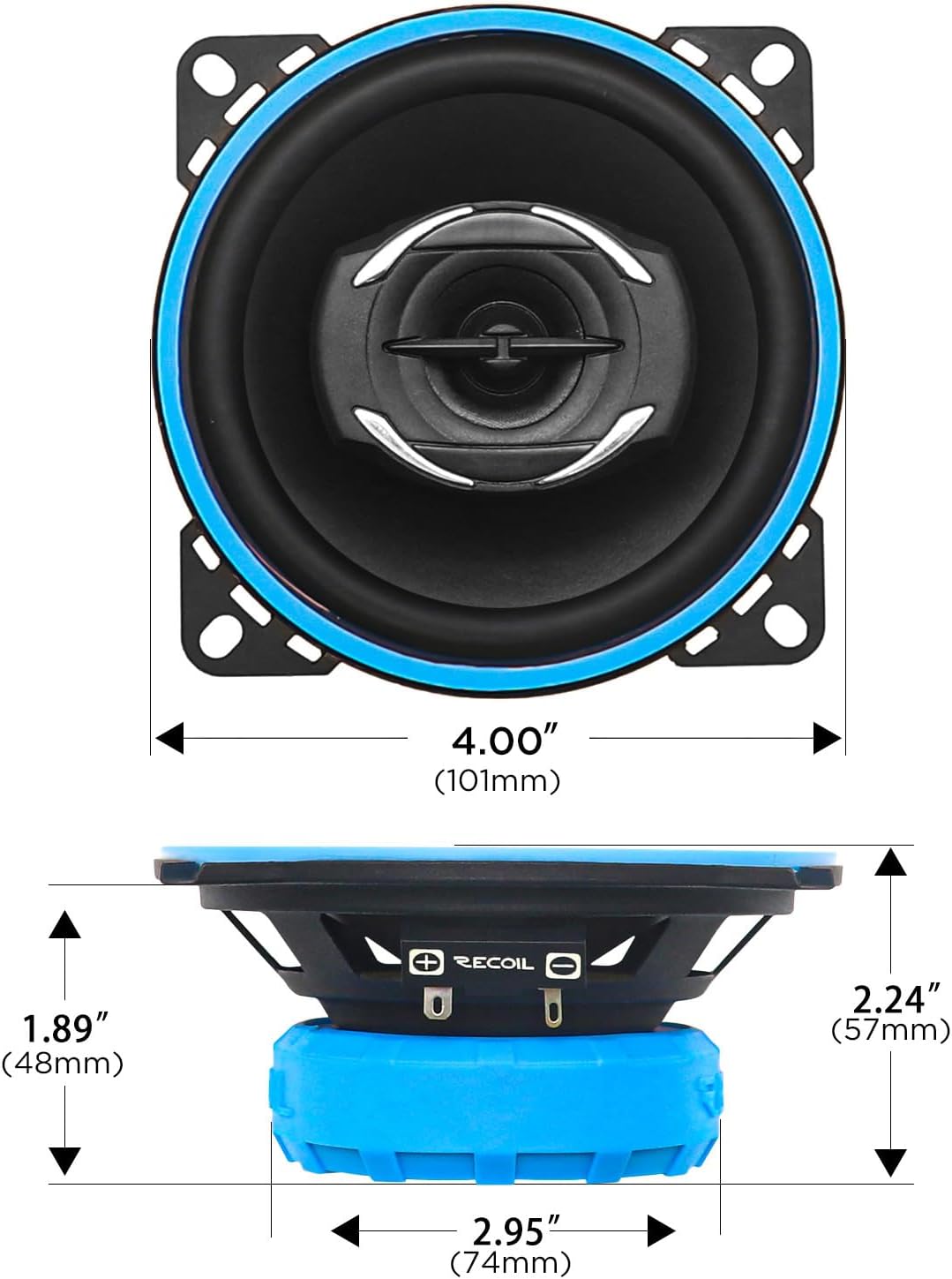 RECOIL RCX-4 Echo 2-Wege Koaxiallautsprecher Set für Auto 100mm (4 Zoll) - 90 Watt Peak | 45 Watt RM