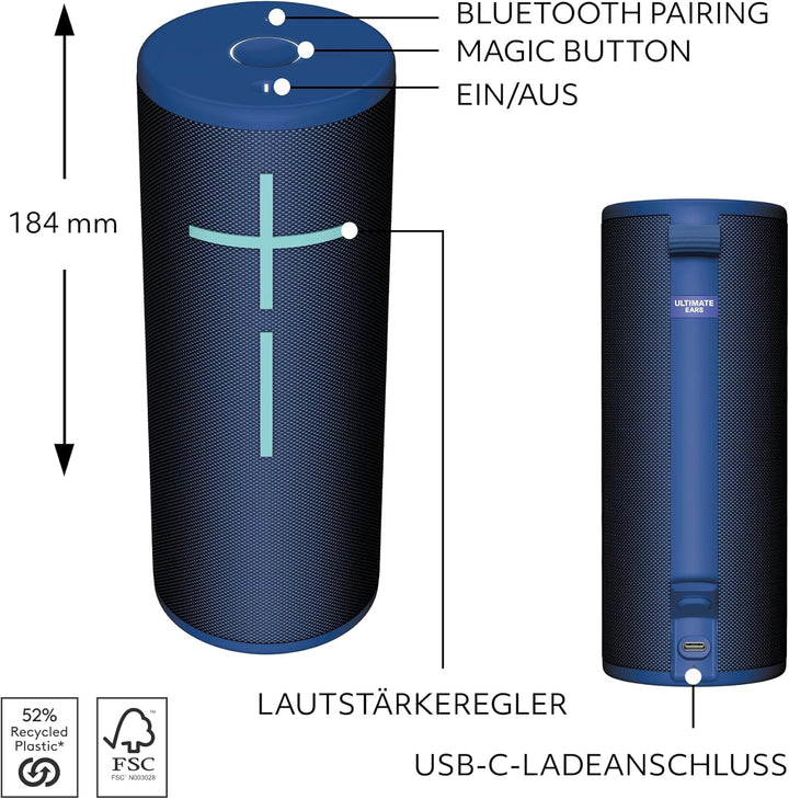 Ultimate Ears Boom 4 – mobiler, wasserdichter, schwimmfähiger Bluetooth-Lautsprecher mit kräftigem,