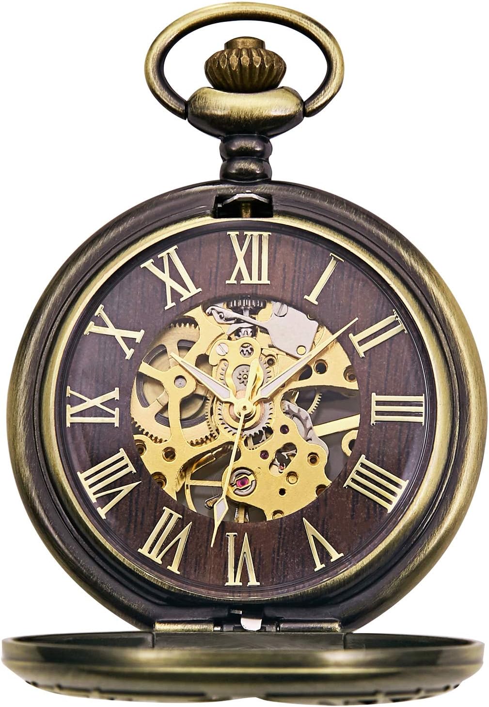 TREEWETO Unisex Taschenuhr mit Kette Analog Handaufzug Adler Skelett R?mische Ziffern Bronze