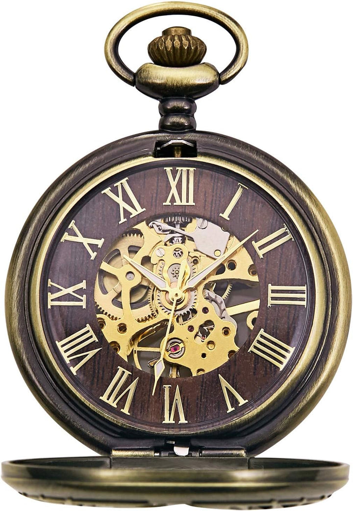 TREEWETO Unisex Taschenuhr mit Kette Analog Handaufzug Adler Skelett R?mische Ziffern Bronze