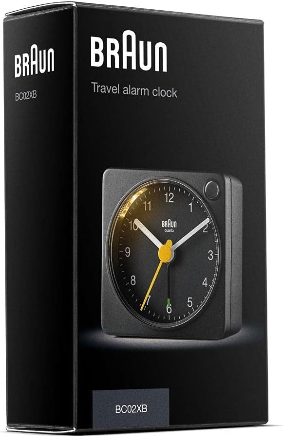 Braun Klassischer analoger Reisewecker mit Schlummerfunktion und Licht, kompakte Grösse, ruhiges Qua
