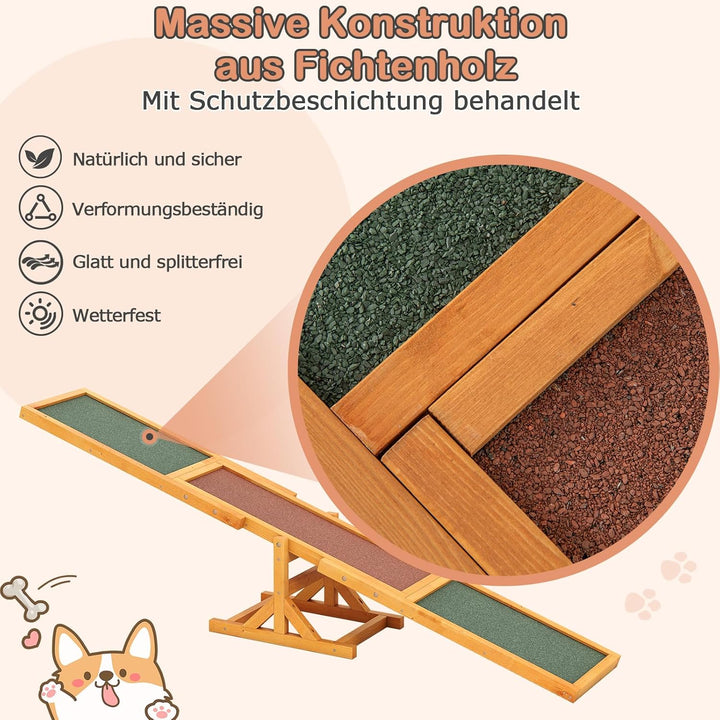 GOPLUS Hundewippe Holz, Hunde Agility Wippe mit rutschfesten Asphaltfilzplatten, Trainingsgerät zur