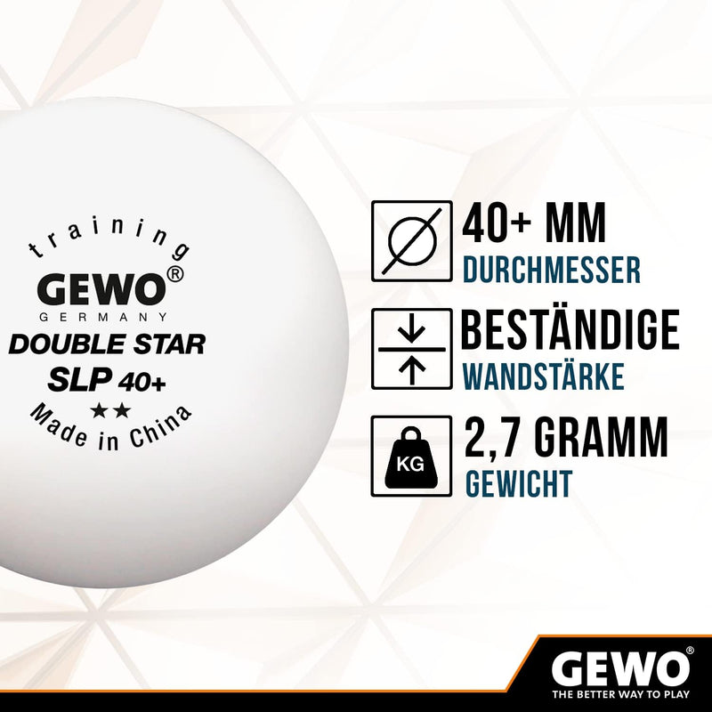 GEWO Double Star SLP Tischtennisbälle - 2 Sterne Tischtennis-Ball aus Plastik 40+ ohne Naht - Profes