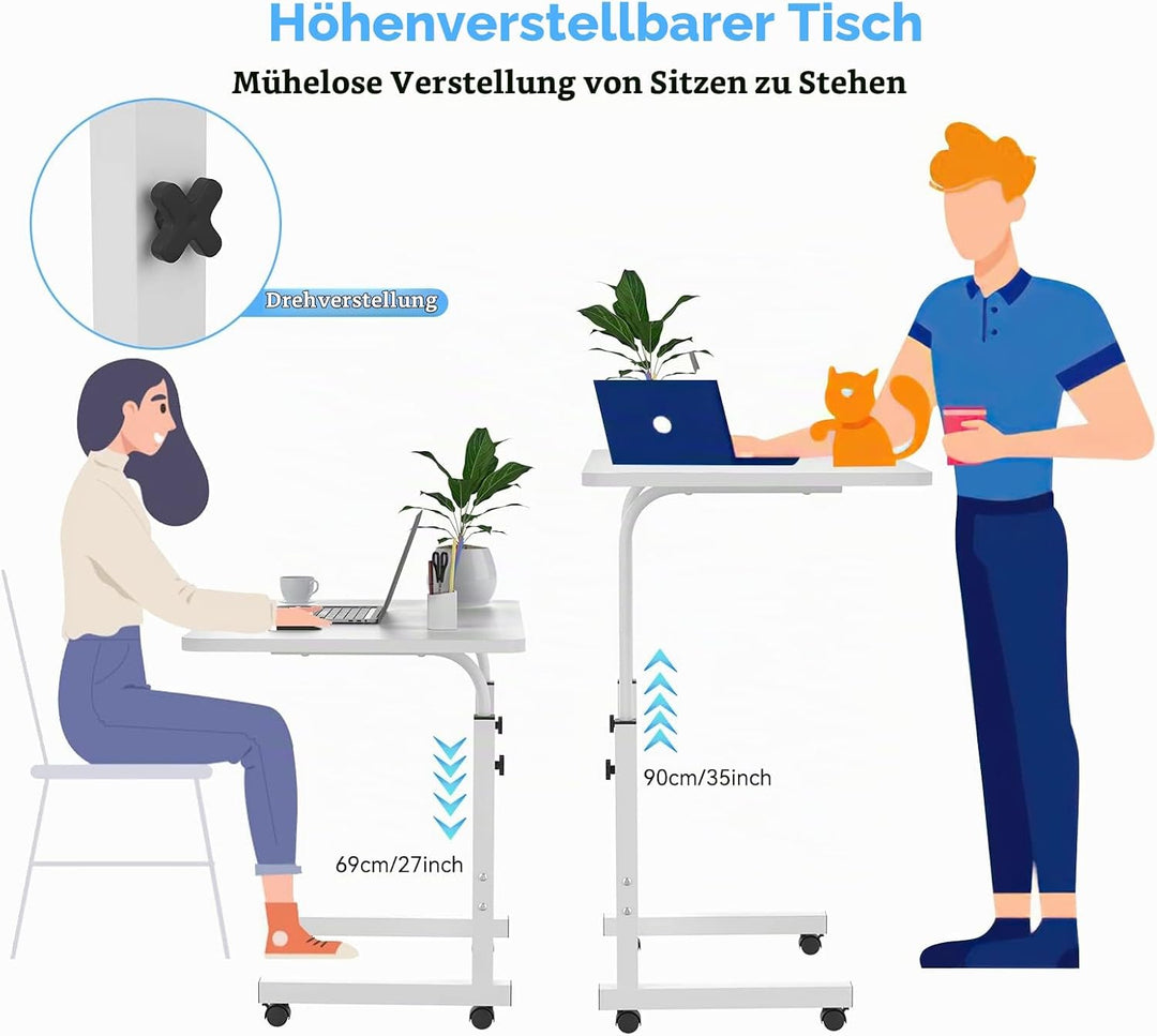 Laptoptisch mit Rollen, 60x40cm Computertisch Laptoptisch Höhenverstellbarer 69-90cm, Schreibtisch C