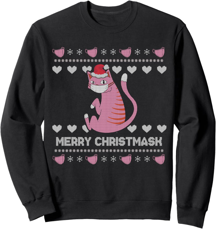 Christmask Katze Maske Mundschutz Ugly Christmas Sweater Sweatshirt