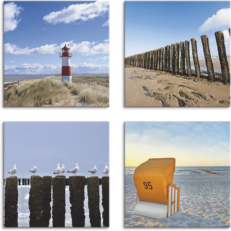 ARTLAND Leinwandbilder auf Holz Wandbild Bild Set 4 teilig je 30x30 cm Quadratisch Landschaft Strand