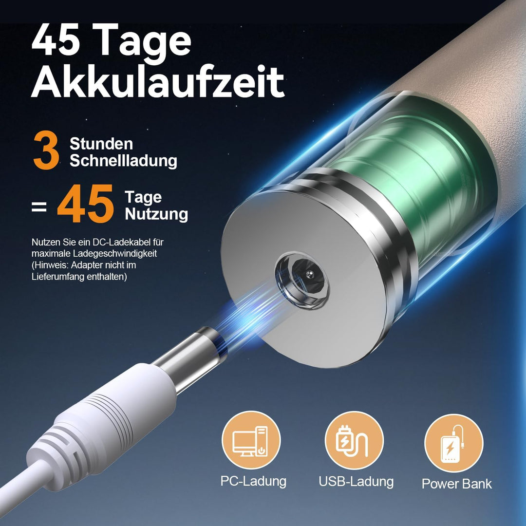 JTF Elektrische Zahnbürste Schallzahnbürste mit Zungenreiniger für Erwachsene, 6 Bürstenköpfen, 3 Mo
