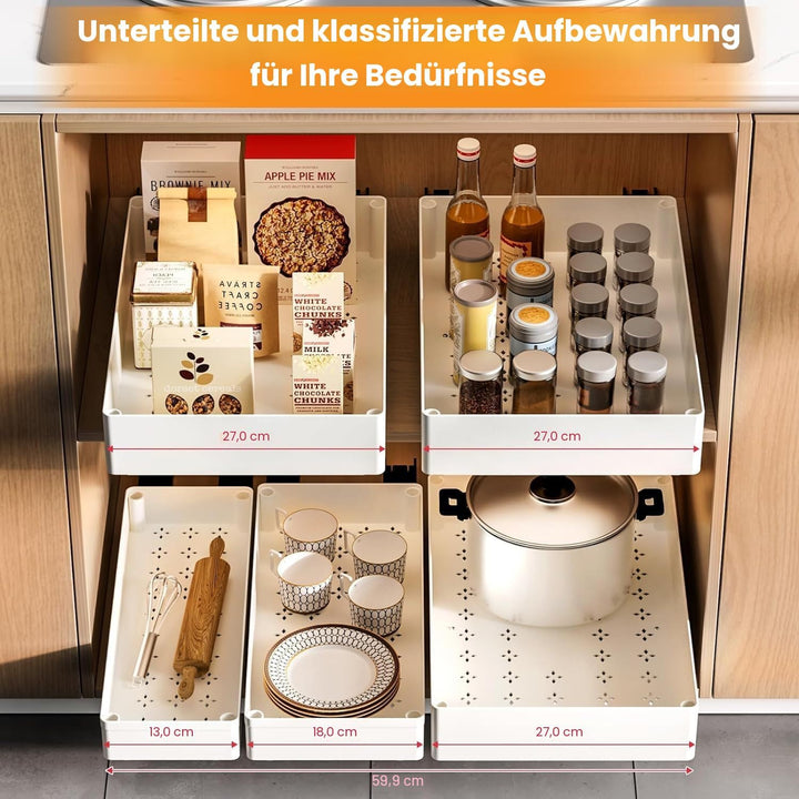 3 Grössen Ausziehbare Schublade Küche Teleskopschublade, Schubladen Organizer Küche Schrank Organize