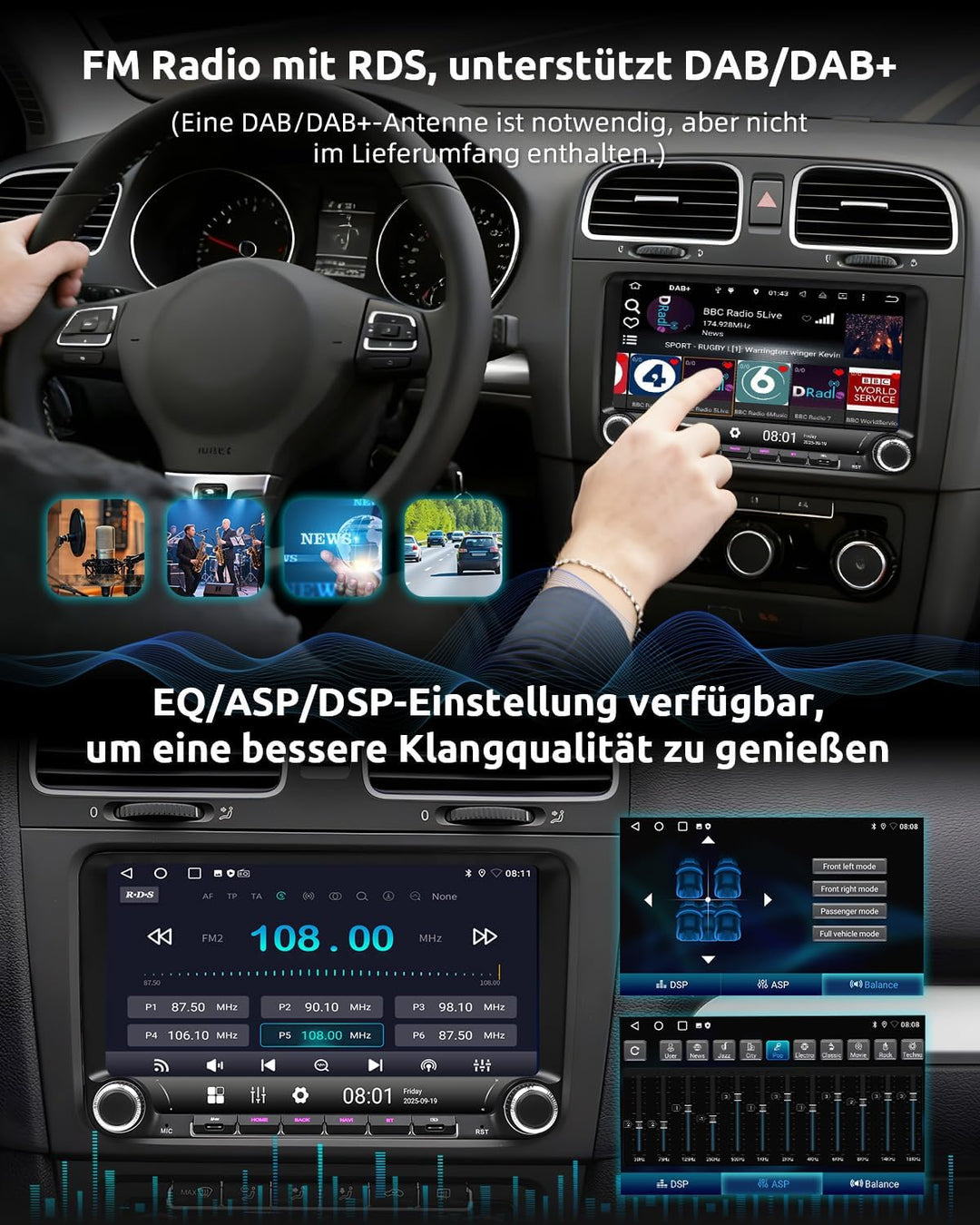 ESSGOO Android 14 Autoradio für VW Golf 5/6, T5, Passat, Polo, Touran, Tiguan, Caddy, Seat – 9" Touc
