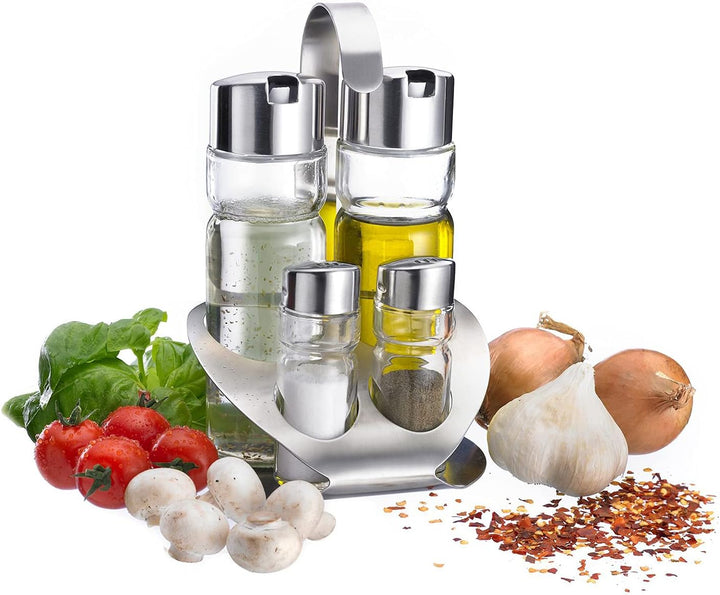 Westmark Menage Salz, Pfeffer, Essig und Öl, 5-tlg., Fassungsvermögen: 2x 40 ml/ 2x 160 ml, Rostfrei