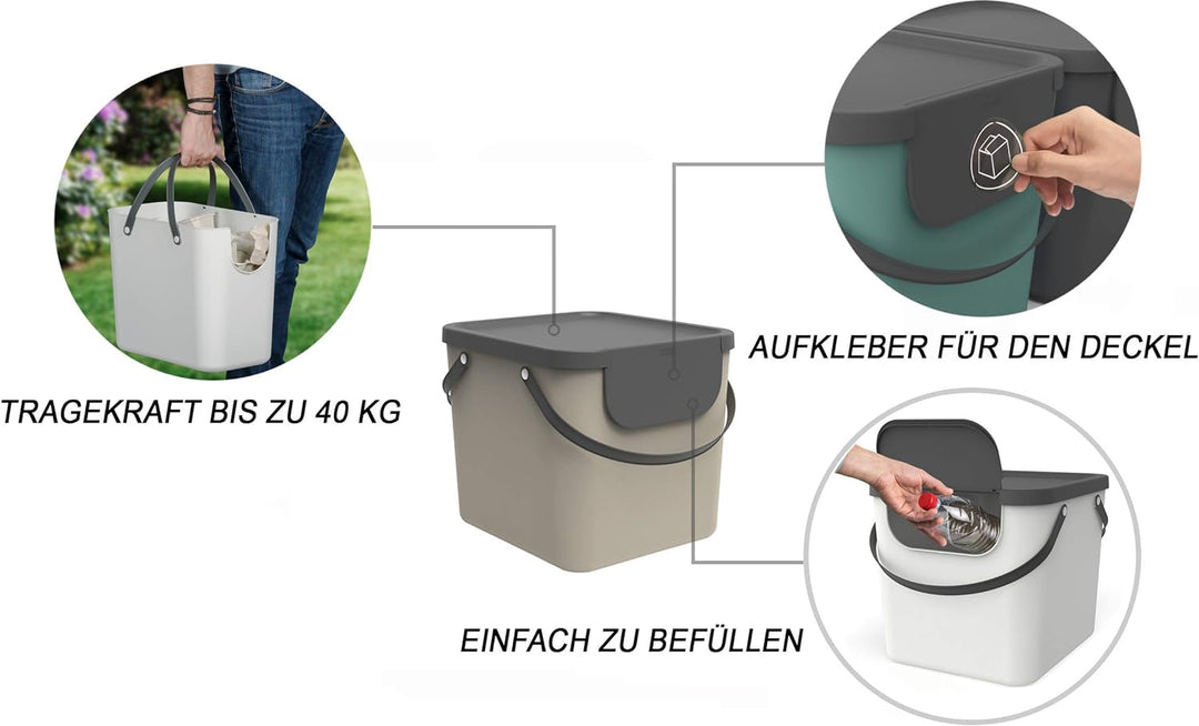 Rotho Albula Mülltrennungssystem 40l für die Küche, Kunststoff (PP), beige/anthrazit Cappuccino/Anth