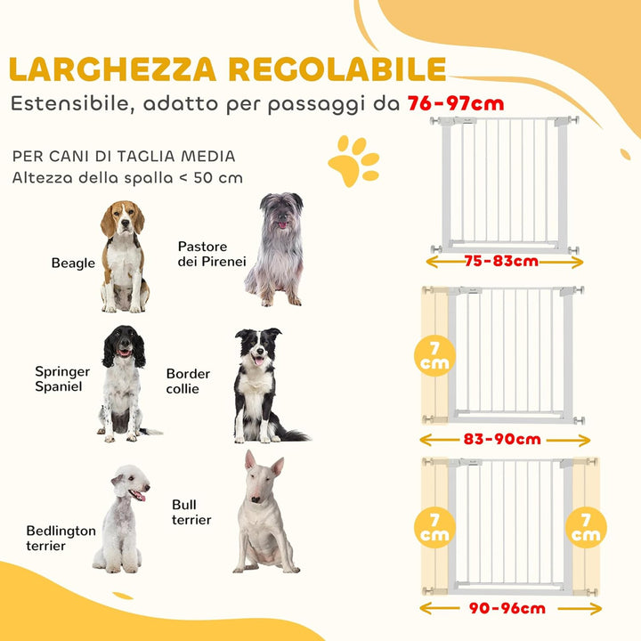 PawHut Türschutzgitter, Treppengitter, Hundegitter ohne Bohren, 75-96 cm Verstellbares Absperrgitter