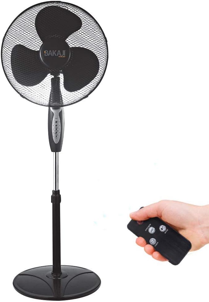 BAKAJI 2828514 Standventilator mit Standfuss, 40 cm, 3 Geschwindigkeiten, einstellbare Höhe einstell