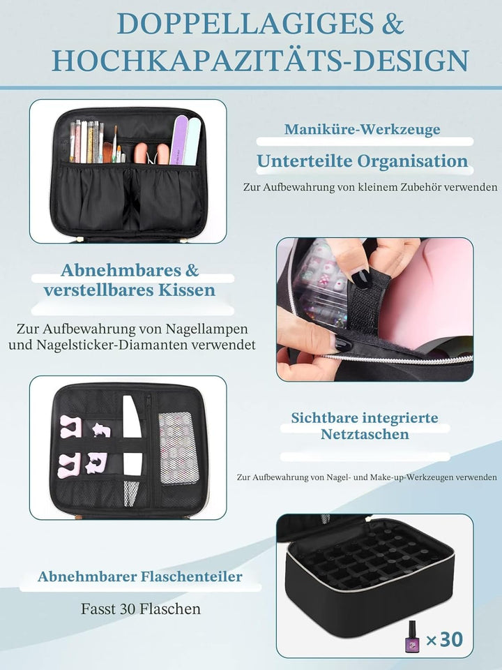 Yokilly Make-up-Tasche,Doppellagige Reisetasche,Nagellack-Organizer Für 30 Flaschen(15ml) Und Eine N
