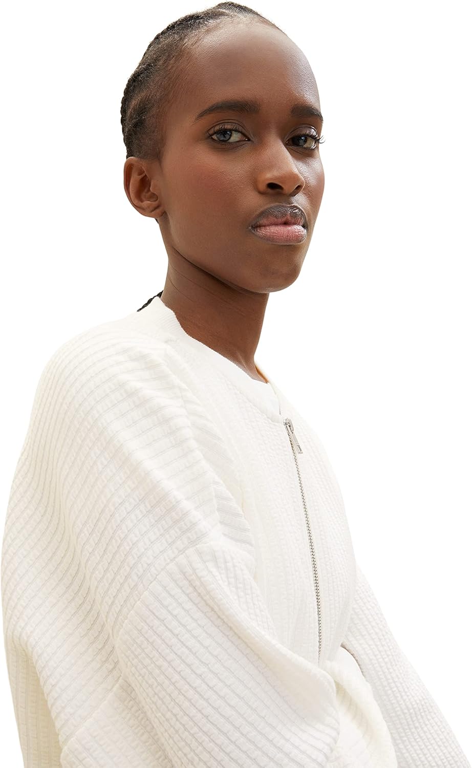 TOM TAILOR Denim Damen Sweatjacke mit Struktur L 10348 - Gardenia White, L 10348 - Gardenia White