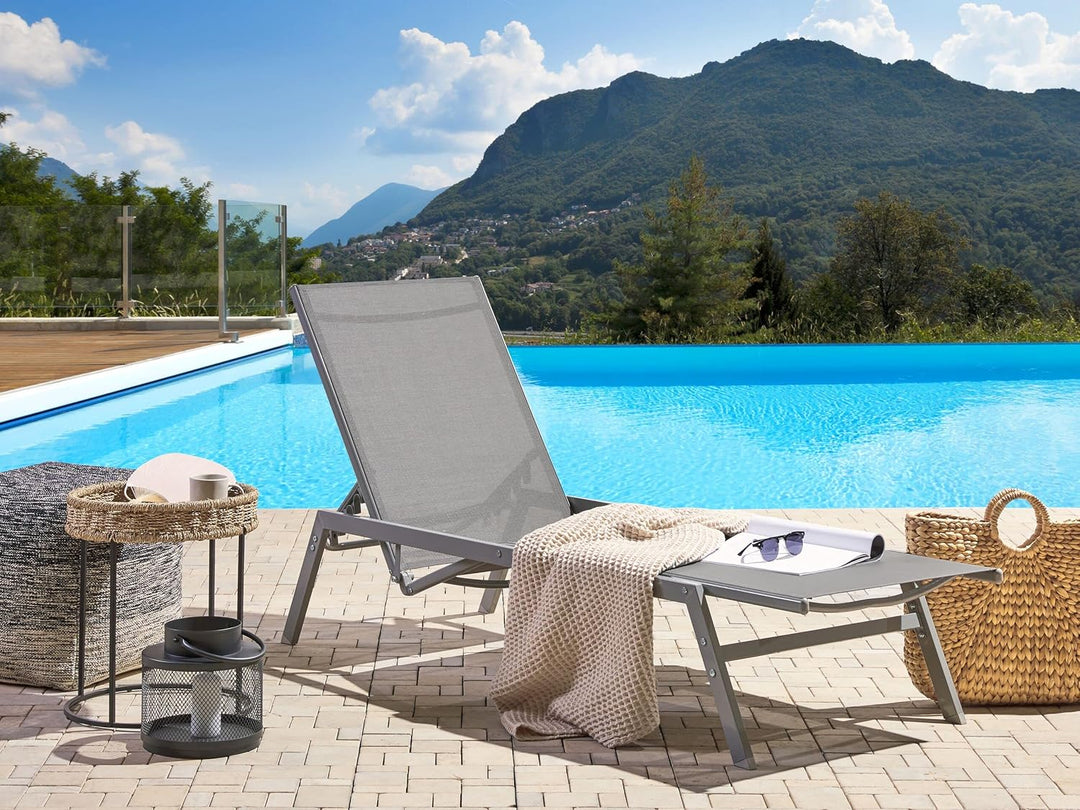 Moderne Sonnenliege aus Stahl mit Textilbespannung grau verstellbar Vernazza