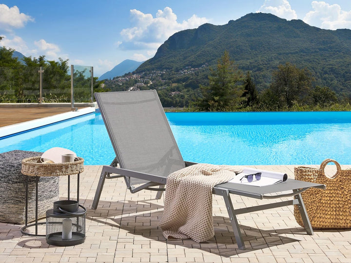 Moderne Sonnenliege aus Stahl mit Textilbespannung grau verstellbar Vernazza