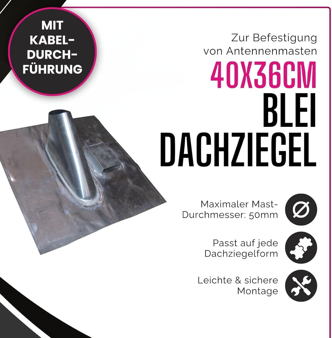 Jalowiecki Bleidachziegel 40 x 36 cm - ohne Kabeldurchführung I Antennenziegel für Mast bis 50 mm Du