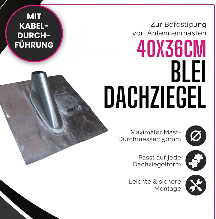 Jalowiecki Bleidachziegel 40 x 36 cm - ohne Kabeldurchführung I Antennenziegel für Mast bis 50 mm Du