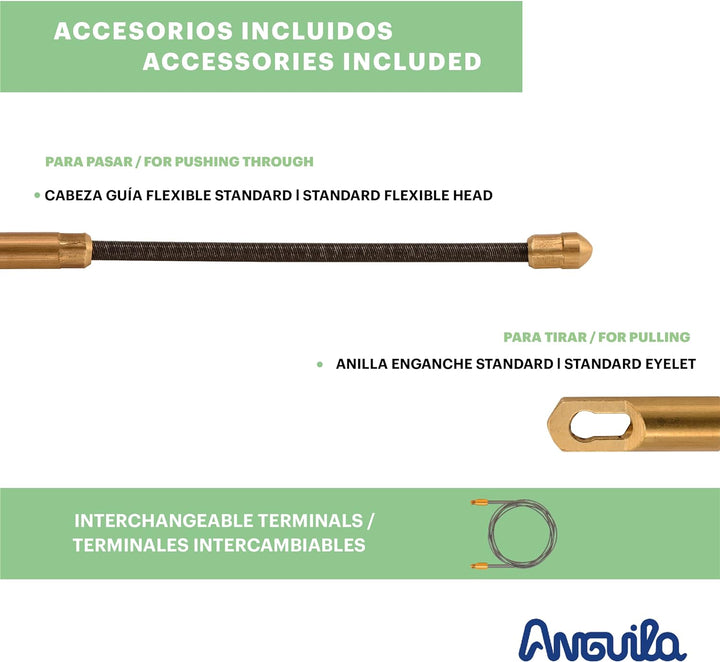 Anguila| Guía Pasacables | Fibra de Vidrio Reforzada + Propileno | Terminales Intercambiables | Colo