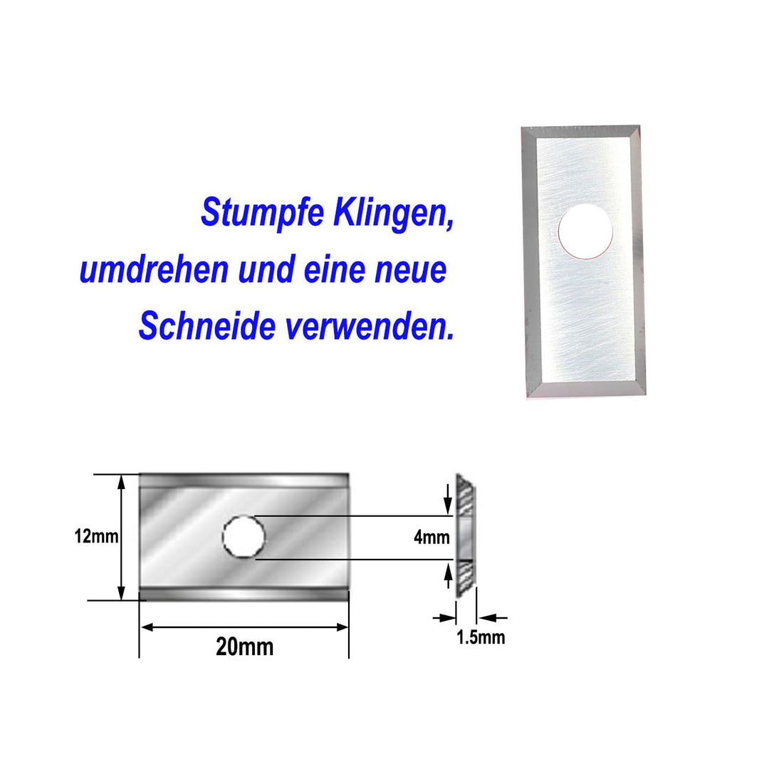 Sinoprotools Wendeplatten Wendemesser,12X20X1.5mm 4-Schneidkanten 2 Stück Ersatzklingen,für Wendepla
