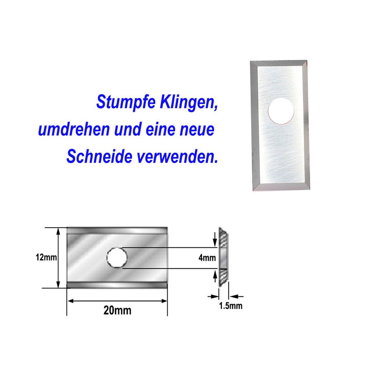Sinoprotools Wendeplatten Wendemesser,12X20X1.5mm 4-Schneidkanten 2 Stück Ersatzklingen,für Wendepla