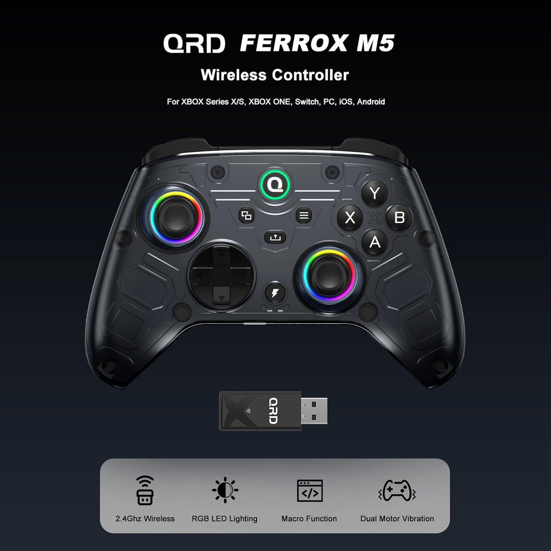QRD FERROX M5 Wireless Controller für XBOX Series X/S, XBOX ONE, PC, mit 2,4-GHz-USB-Dongle, flexibl