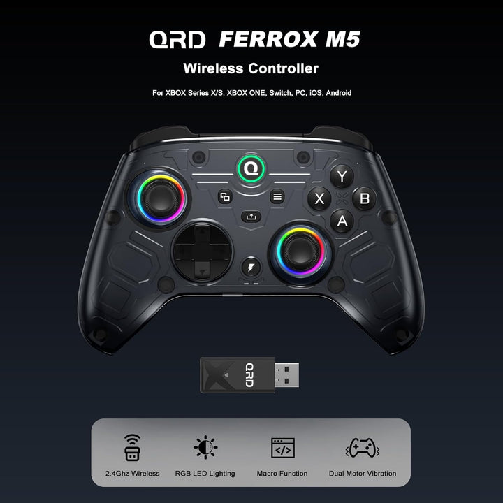 QRD FERROX M5 Wireless Controller für XBOX Series X/S, XBOX ONE, PC, mit 2,4-GHz-USB-Dongle, flexibl