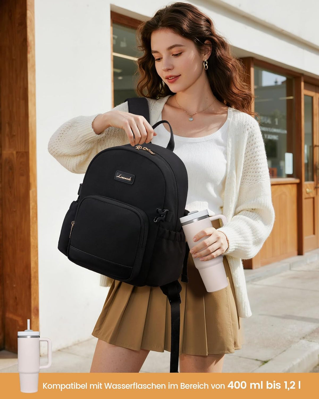 LOVEVOOK Rucksack Damen Klein, 11 Zoll Elegant Cityrucksack Kleiner mit grossem Fach für Trinkflasch
