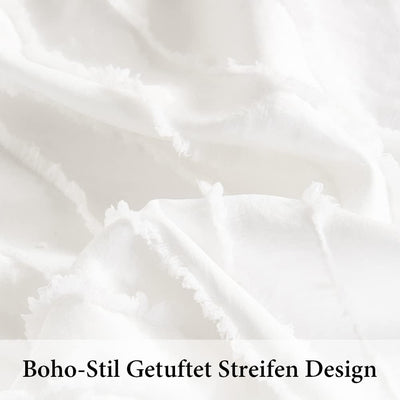 AShanlan Boho Bettwäsche 200x200 Weiss Getuftet Stickerei Gestreift Bohemian Style Bettbezug Super W