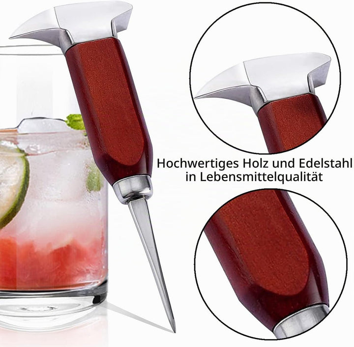 Duokon Eishammer Holz and Edelstahl Eispickel,6,7 Zoll Edelstahl Eispickel mit Sicherheit Holzgriff