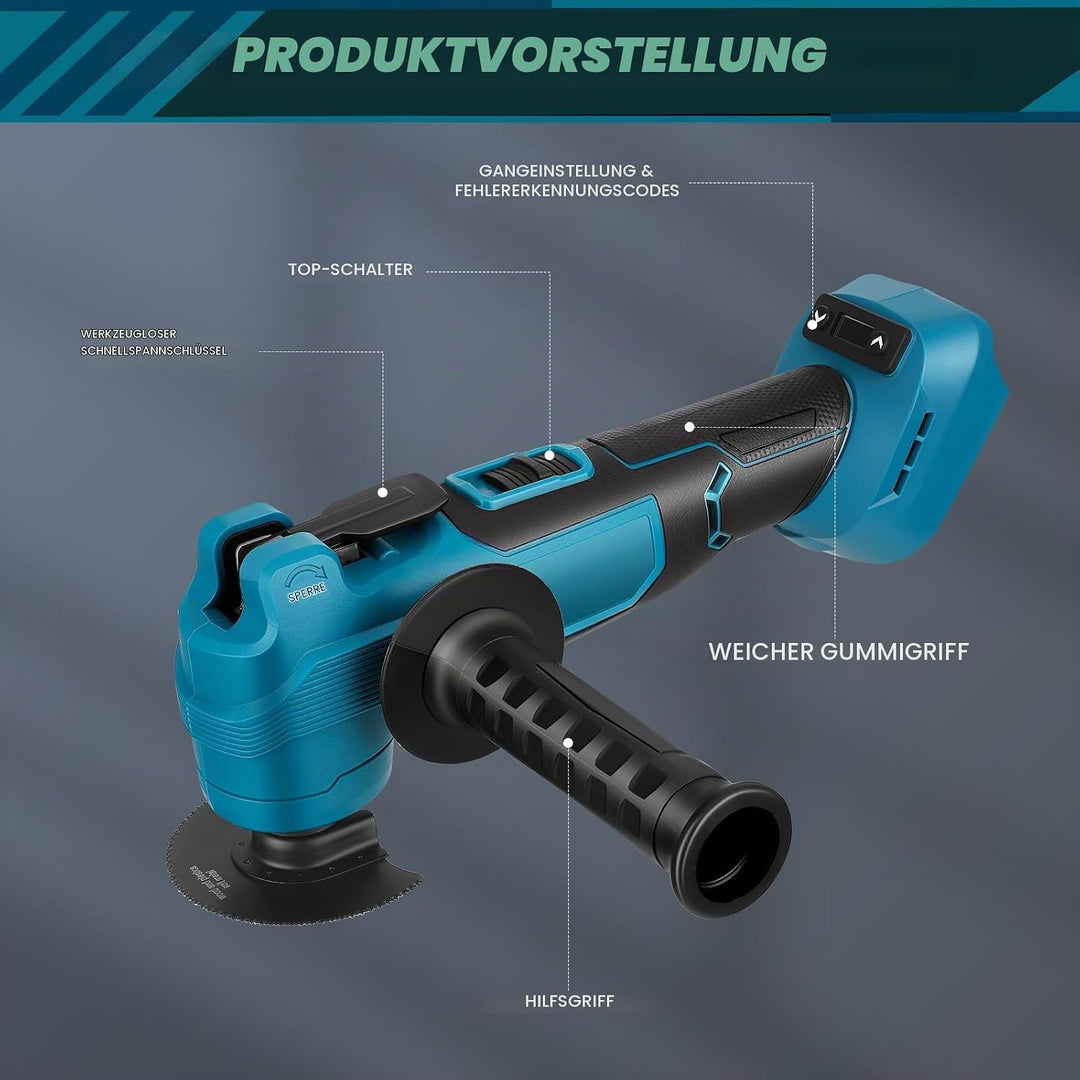 Akku Multifunktionswerkzeug, Multitool mit 6 Einstellbaren Geschwindigkeiten und bürstenlosem Motor,