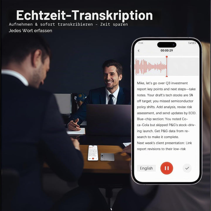 64GB KI Digitales Diktiergerät – Aufnahmegerät mit Automatischer Transkription und Zusammenfassung,
