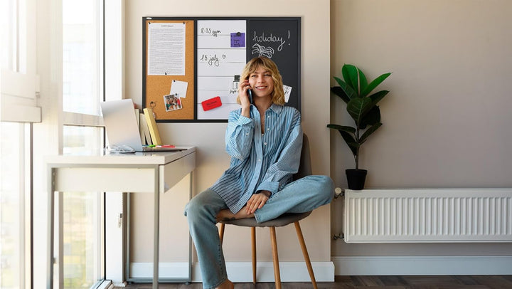 ALLboards 3-in-1-Kombitafel: Whiteboard, Kreidetafel magneitsch, Kork 90×60 cm + Zubehör 90x60cm 3 i