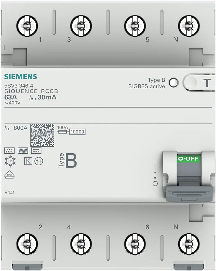 Siemens 5SV33464 FI-Schutzschalter 3P+N TypB kurzzeitverzögert 30mA 63A 400V