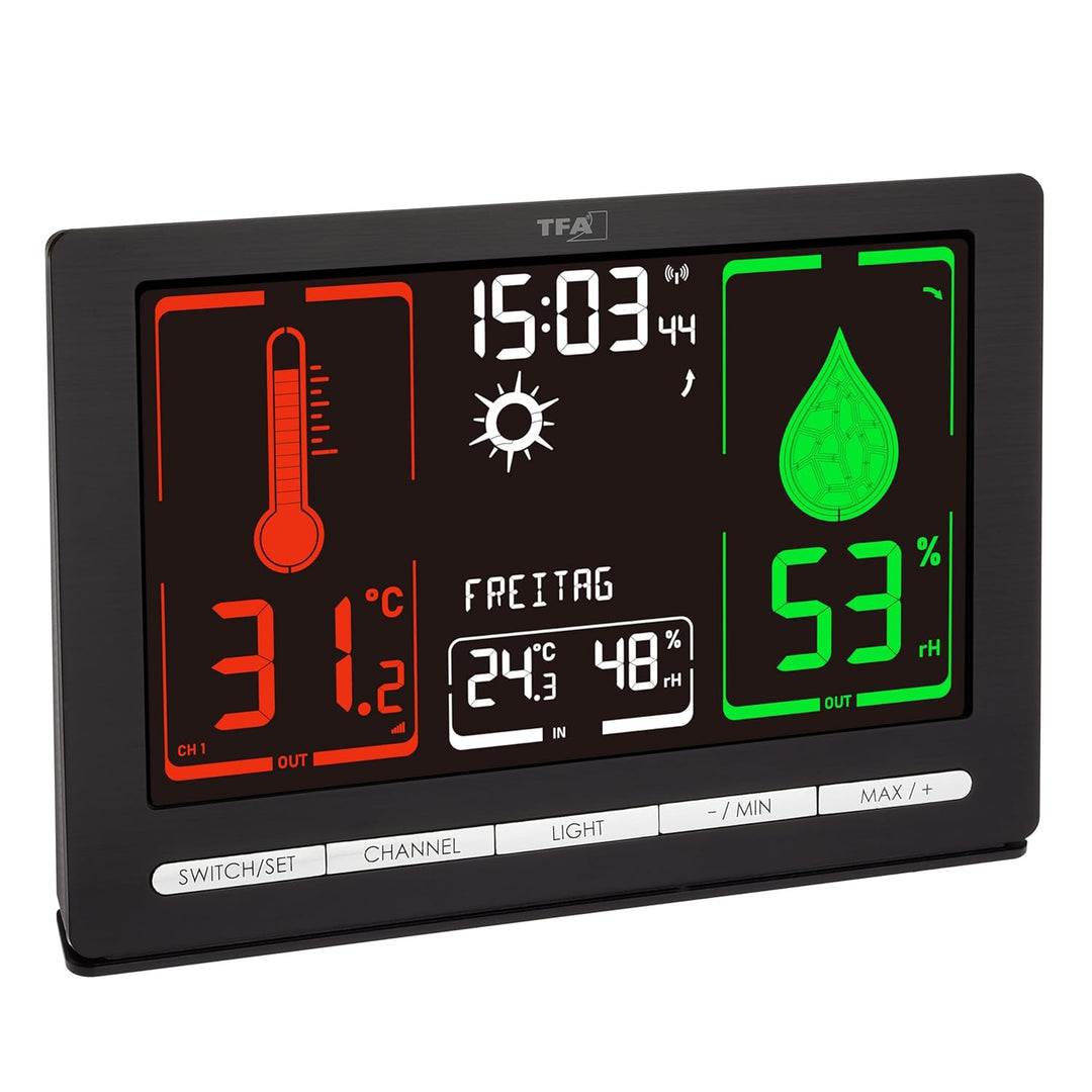 TFA Dostmann Digitale Funk Wetterstation METEOchrome, 35.1132, gut ablesbaren VA-Display, Wettervorh
