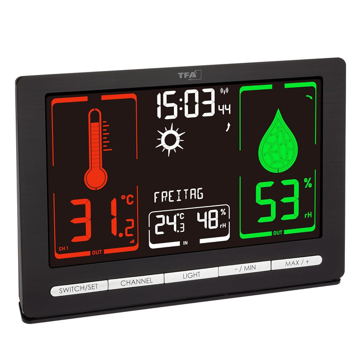 TFA Dostmann Digitale Funk Wetterstation METEOchrome, 35.1132, gut ablesbaren VA-Display, Wettervorh