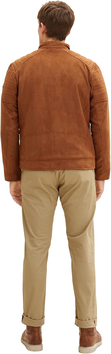 TOM TAILOR Herren Fakeleder Bikerjacke M 30512 - Fox Brown Fake Leather, M 30512 - Fox Brown Fake Le