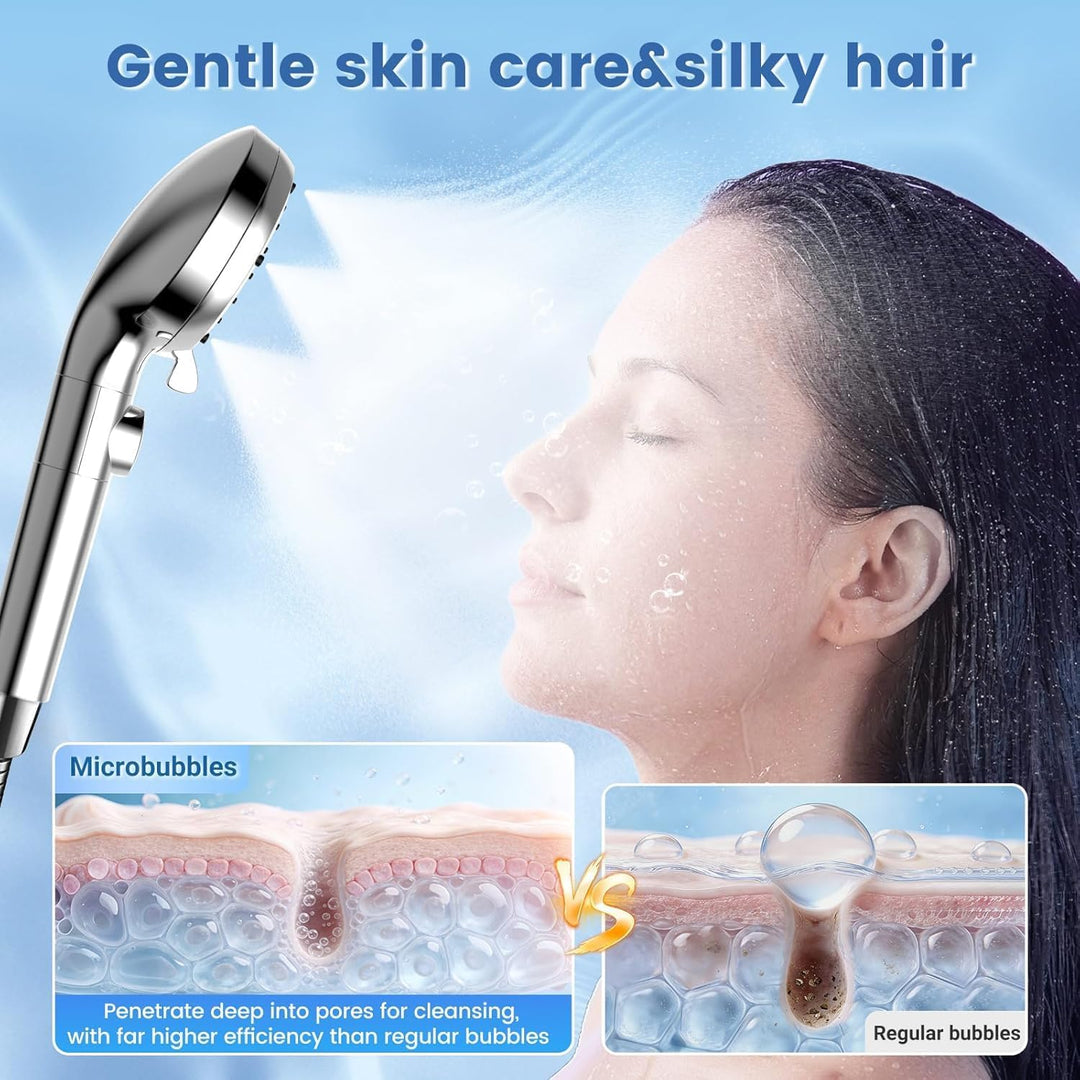 Luxear Duschkopf mit Filter, 5 Strahlarten Hochdruck Duschbrause mit Stoppfunktion Mikroblasen-Techn
