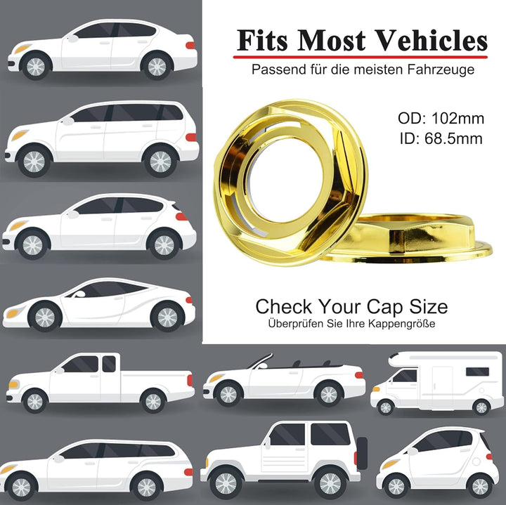 4 x 102mm Rad Nabenkappen Nabendeckel Radkappenclip Golden ABS-Kunststoff für 09.23.131 Gold OD 102m
