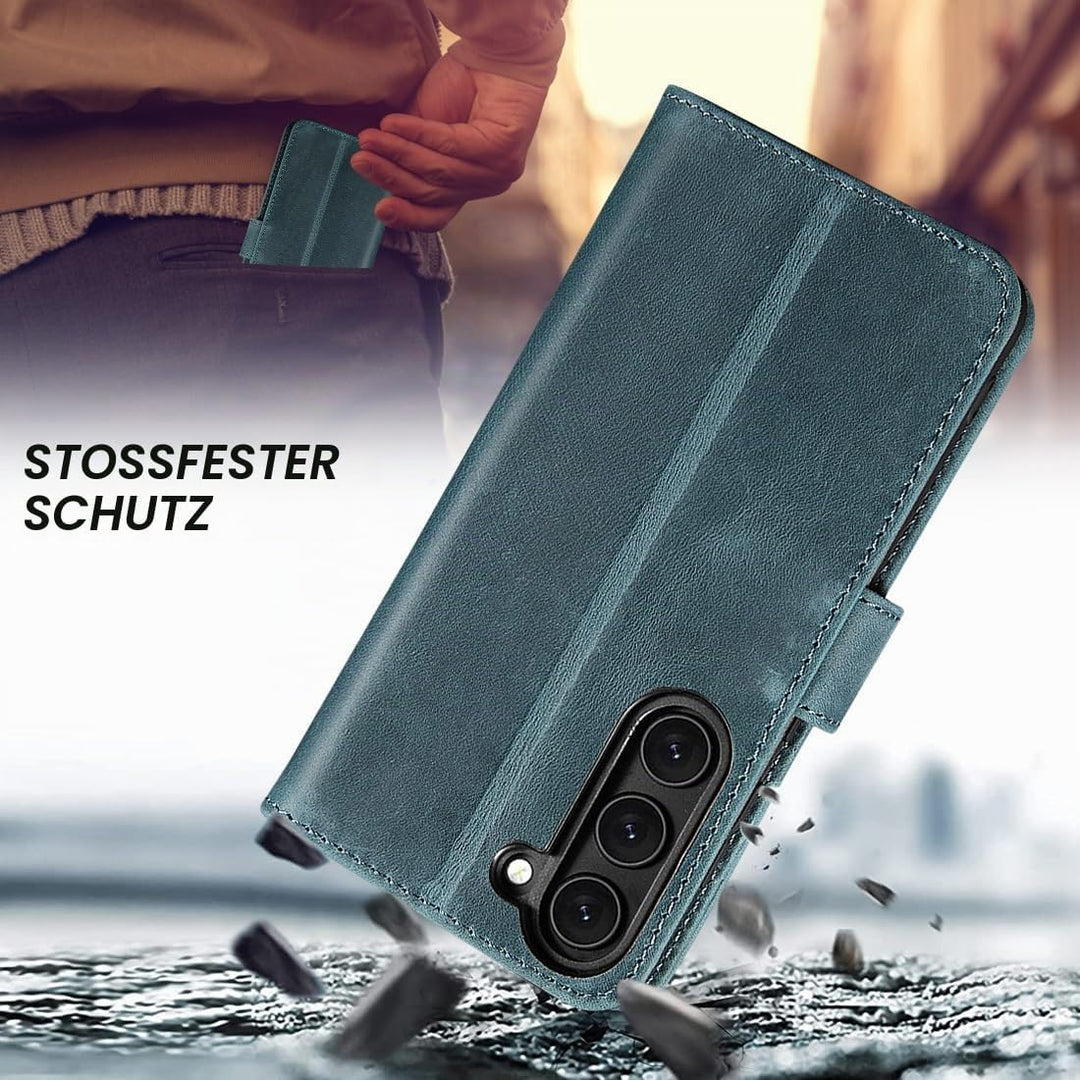 LENSUN Echtleder Handyhülle für Samsung Galaxy S23, Lederhülle [RFID Schutz Kartenfach][Standfanktio