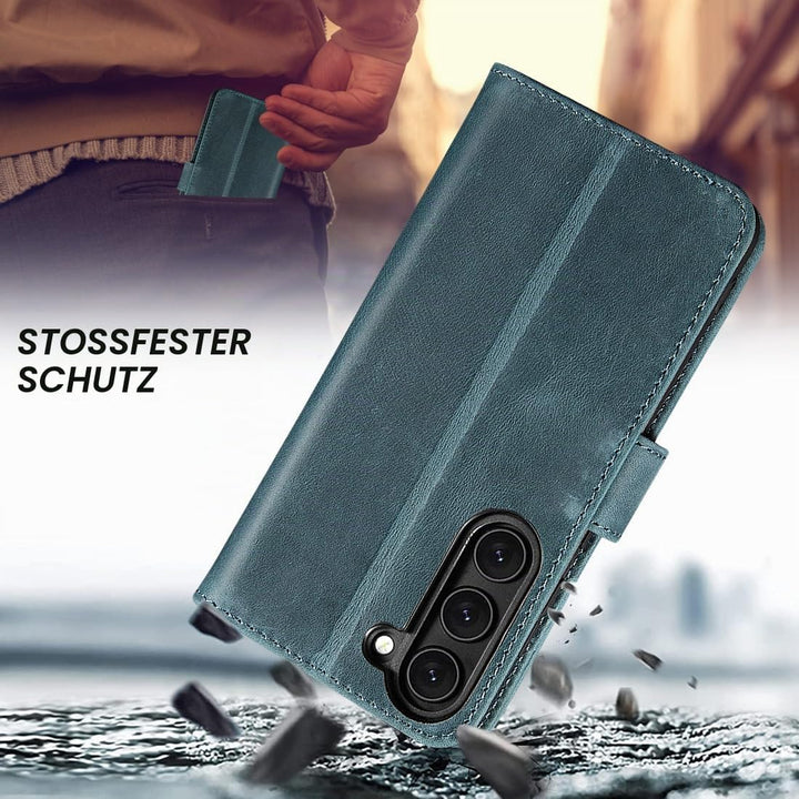 LENSUN Echtleder Handyhülle für Samsung Galaxy S23, Lederhülle [RFID Schutz Kartenfach][Standfanktio
